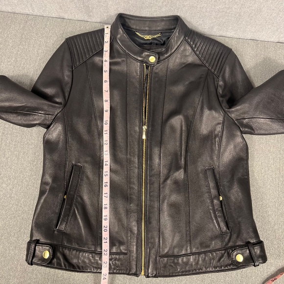 Cole Haan 100% Lambskin Full Zip Moto Jacket No Size Snap Collar Biker Grunge - Picture 6 of 11